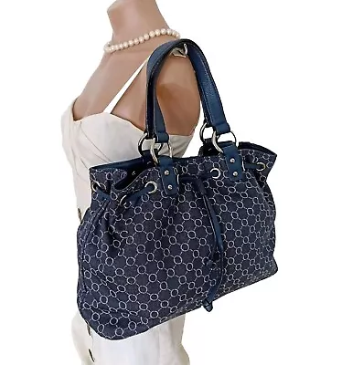 Oroton Blue Monogram Canva Genuine Leather Tote Bag Handbag • $75