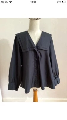 £48 • Buy TOAST Sailor Collar Shirt Blouse Top 18 Slate (Black) Cotton Nwt