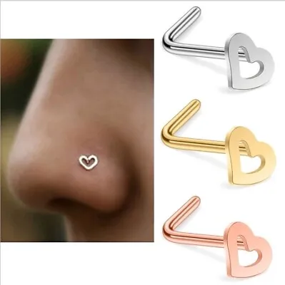 20g Heart L-Shape Nose Ring - Rose Gold Gold Silver Black &  Rainbow • $1.99