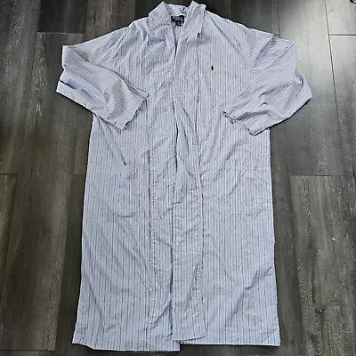 VTG Polo Ralph Lauren Sleepwear Robe Mens L/XL Blue Pinstripe Belted Dad Classic • $28