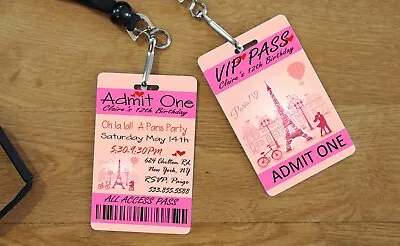 Paris VIP Pass Paris Birthday Invitations Backstage Pass Party Lanyard Pass • $4.49