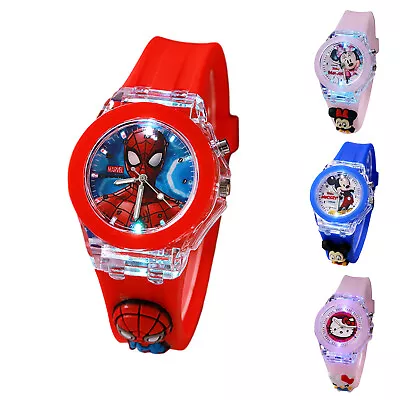 Spiderman Mickey Minnie Hello Kitty Flashing Light Up Watches Kid Luminous Watch • $11.44