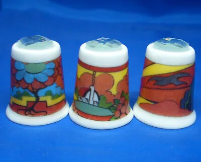 £9.95 • Buy Birchcroft Thimbles -- Set Of Three -- Art Deco Designs With Glass Crystals