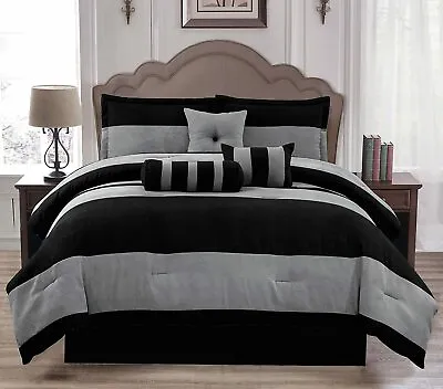 Black & Gray Van Dam Soft Suede 7-piece Winter Comforter Set Winter Bedding SALE • $83.99