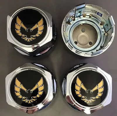 New PONTIAC FIREBIRD TRANS-AM Hub Wheel Center Cap Chrome/Gold SET Of 4 • $74.92