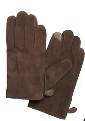 NWT Banana Republic Moto Zip Brown Suede Leather Gloves M TouchScreen Wool Lined • $74.95