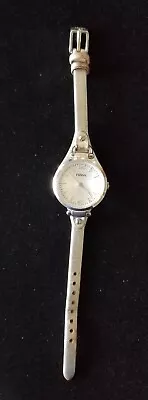 Fossil Silver Tone Watch ES3412 Silver Leather Band 5 -6.5  New Battery • $12.74