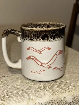 Vintage Seagulls Coffee Mug Sea Bird Cup Flying Ocean Brown Japan 3.8” Tall • $8