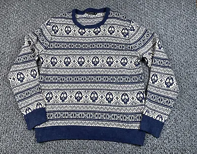 Cedar Wood State Skull Pattern Geometric Sweater Adult XL Cream Blue Knit • $22