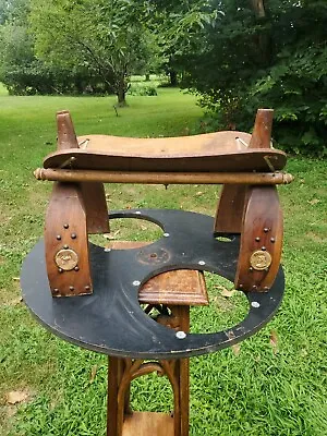 Antique Egyptian Camel Saddle Seat Foot Stool Ottoman With Brass Medallions • $34