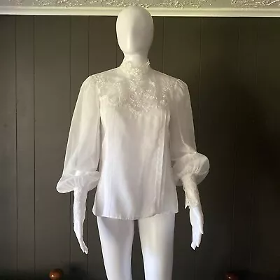 Women’s Victorian Style Puff Sleeve Top Vintage Blouse READ SIZING Pearl Buttons • $89