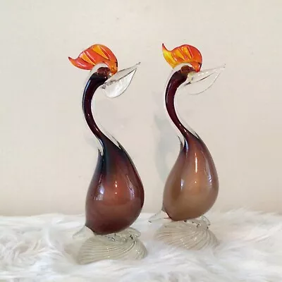 Vintage Pair Of Authentic Murano Glass Pelicans/Italy Murano Glasswork • $209