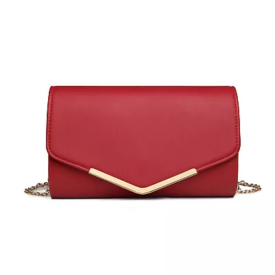 Ladies Chain Evening Envelope Clutch Party Women CrossBody Shoulder Bag Handbags • £8.99