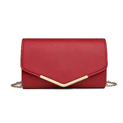 £9.99 • Buy Ladies Chain Evening Envelope Clutch PU Leather Shoulder Bag Handbag