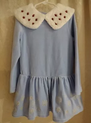 Disney Elsa Dress Frozen Blue Velvet Rossettes On Removable Collar 5-6 • $17.99