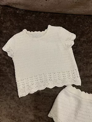 George @ Asda Baby Girl Cream Crochet Knit T-Shirt & Shorts 3-6 Months • £7