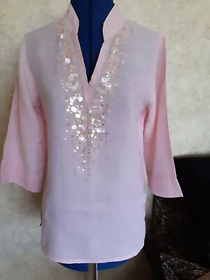  Sky Designs  Pink Tunic With Decoration-light Strong Ramie- Size 10= 36  Bust • £5.70