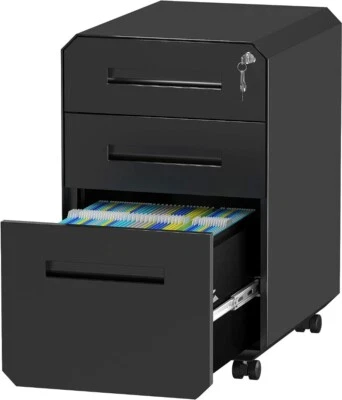 £69.99 • Buy Assembled 3 Drawer Lockable Mobile Filing Cabinet Storage Black Metal 51x40x64cm