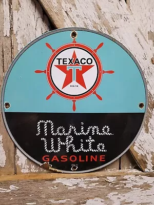 Vintage 1961 Texaco Porcelain Sign Old Marine White Boat Lake Marina Gas Station • $200.49