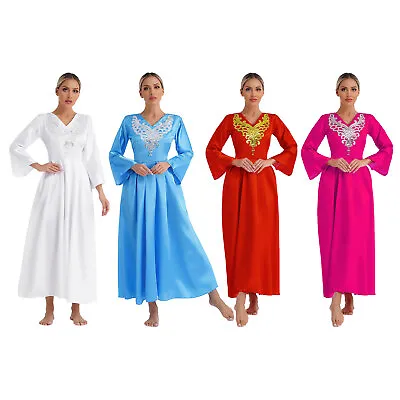 Womens Dress Lyrical Maxi Long Sleeve Worship Tunics Costumes Ceremonies Prom • £14.39