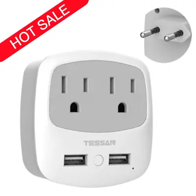 European Plug Adapter Type C With 2 USB 2 American Outlet For US Travel To Spain • $14.99