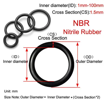  O-Rings 1.5mm Cross Section NBR Nitrile Rubber 1mm-100mm ID Oil Resistant Seals • $1.46