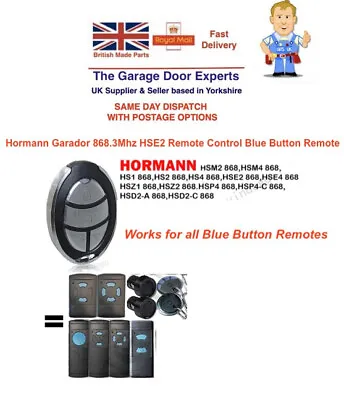 £19.95 • Buy NEW Hormann Garador HSE2 868Mhz Garage Door Remote Control Blue Button Key Fob