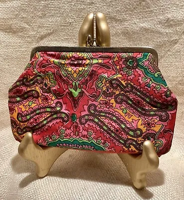 Vintage Pink Paisley Small Kiss Lock Billfold Wallet Change Purse • $9.99