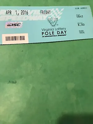 4/1/2016 Martinsville NASCAR Cup Series Ticket Pole Day Ticket Stub • $2