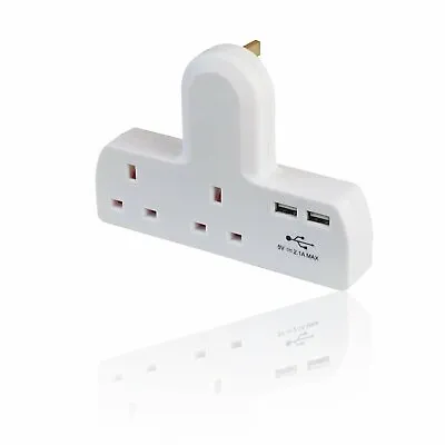 £10.99 • Buy 2 Way Gang Plug Adapter Wall Socket With Dual USB Charging Port Slots In/Outdoor