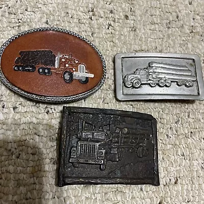 Lot Of 3 Logging Trucking Belt Buckles Leather Arroyo Grande Siskiyou USA Vtg • $5