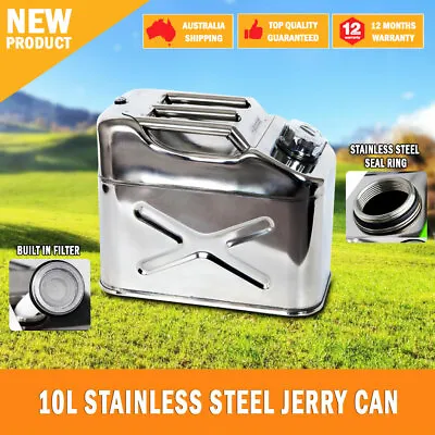$115 • Buy New Stainless Steel 10 Litre / 2.6 US Gal, Jerry Can Screw Top (Spout Included