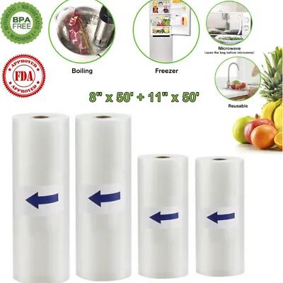 Food Vacuum Sealer Bags 8 X50' &11 X50' Vaccum Saver Storage Seal Bag BPA Free • $35.95