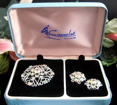 Vintage Camelot Brooch & Earrings AB Stones New In Original Case • $30.60