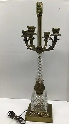 Hollywood Regency Vintage MCM Crystal Brass Candelabra Lamp • $45.99