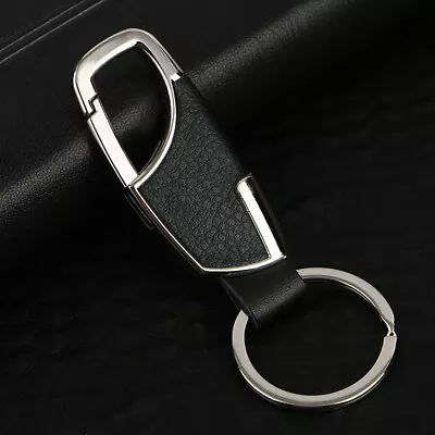 Metal Black Leather Keychain Keyring Key Chain Key Ring Keyfob Car Accessories • $4.94