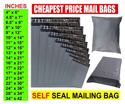 Grey Mailing Bags All Sizes Poly Postage Large Strong Self Seal Plastic Postal • £239.98