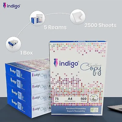 Indigo Excellent Copy Paper A4 White Box Of 5 Reams 75gsm Office Home • £21.99