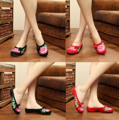 £20.39 • Buy Chinese Embroidered Womens Flat Shoes Slippers Folk Handmade Floral Cloth Shoes 