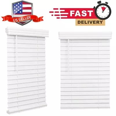 White Cordless Faux Wood Blinds For Windows With 2 In. Slats - 22 In W X 64 In L • $17.50