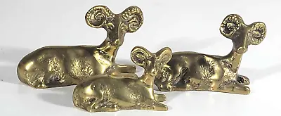 Vintage Mid Century Set Of Three Brass Ibex Goat Figurines. C 1970 • $29.06