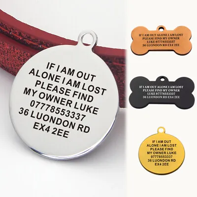 £3.99 • Buy Personalised Dog Tag ID Name Tag Double Sided Engraved Dog Cat Pets Name Collar