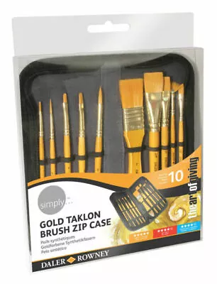 Daler Rowney - Simply Gold Taklon Paint Brush Set And Case - Set Of 10 Brushes • £13.90