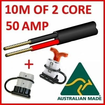 $39.99 • Buy 10m 50 Amp Anderson Plug + T Handle, Lead 6mm Twin Core Automotive Cable Wire