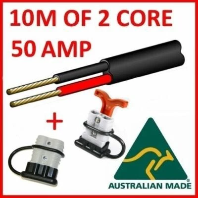 $44.99 • Buy 10m 50 Amp Anderson Plug + T Handle, Lead 6mm Twin Core Automotive Cable Wire