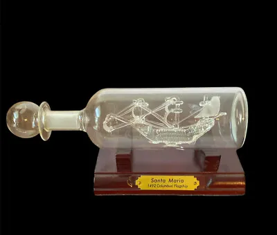 Mayflower  Santa Maria Glass Sculpture Rare Ship In A Bottle With Base. • $49