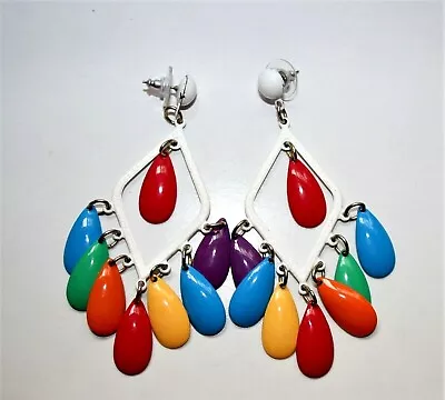 Vintage Colorful Enameled Metal Statement Post Earrings • $19.99