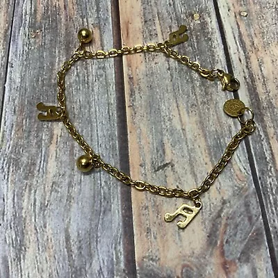 Signed Victoria Emerson Delicate Gold Tone Musical Note Charm Bracelet  • $15