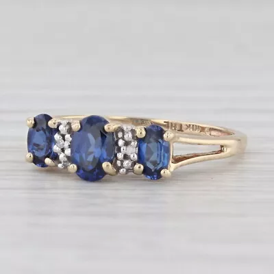 1.20ctw Lab Created Blue Sapphire 3-Stone Ring 10k Yellow Gold Size 7 • $139.99