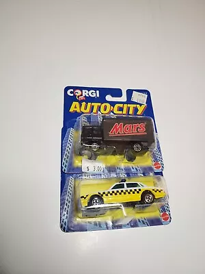 Vintage 1993 Corgi Auto City Mattel (UK) 2 Set Cars- Taxi & Mars Delivery Truck • $40
